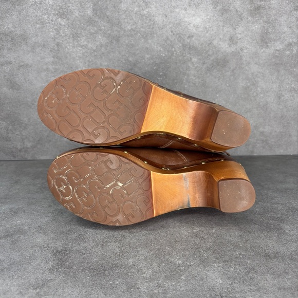 UGG 1958 Lynnea Leather Studded Foldover Clog Boot Shearling Cuff, Brown, Size 6 - Picture 9 of 11